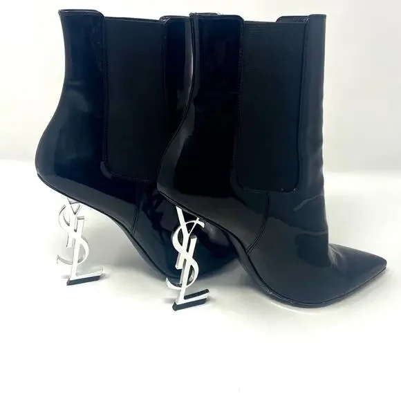 Saint Laurent Glossy Black Heeled Boots - Picture 8 of 13